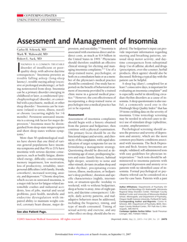 Assessment and Management of Insomnia 6-8 Carlos H