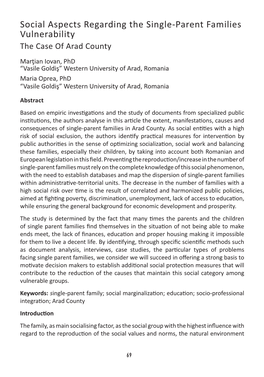 Social Aspects Regarding the Single-Parent Families Vulnerability the Case of Arad County