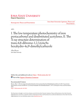 I. the Low Temperature Photochemistry of Iron Pentacarbonyl and Disubstituted Acetylenes, II