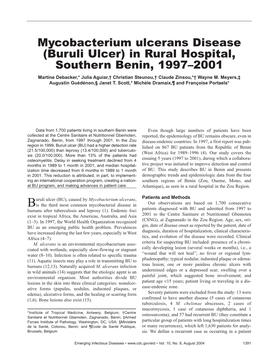 (Buruli Ulcer) in Rural Hospital, Southern Benin, 1997–2001 Martine Debacker,* Julia Aguiar,† Christian Steunou,† Claude Zinsou,*† Wayne M