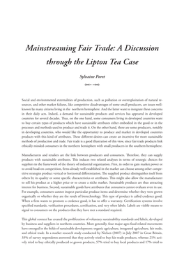 Mainstreaming Fair Trade: a Discussion Through the Lipton Tea Case