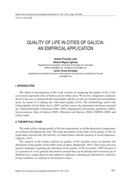 Quality of Life in Cities of Galicia: an Empirical Application