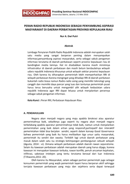 Peran Radio Republik Indonesia Sebagai Penyambung Aspirasi Masyarakat Di Daerah Perbatasan Provinsi Kepulauan Riau