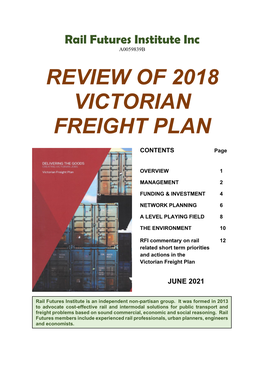 Review of 2018 Victorian Freight Plan