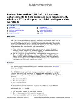 IBM Db2 11.5 Delivers Enhancements to Help Automate Data Management, Eliminate ETL, and Support Artificial Intelligence Data Workloads
