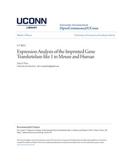 Expression Analysis of the Imprinted Gene Transketolase-Like 1 in Mouse and Human Amy F