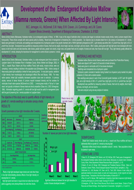 Development of the Endangered Kankakee Mallow (Iliamna Remota, Greene) When Affected by Light Intensity M.C