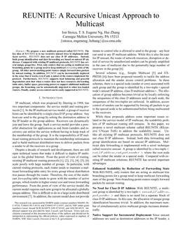 REUNITE: a Recursive Unicast Approach to Multicast Ion Stoica, T