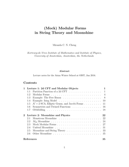 Modular Forms in String Theory and Moonshine