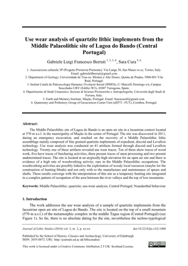 Use Wear Analysis of Quartzite Lithic Implements from the Middle Palaeolithic Site of Lagoa Do Bando