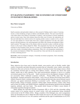 It's Raining Passports! the Economics of Citizenship Investment Programmes