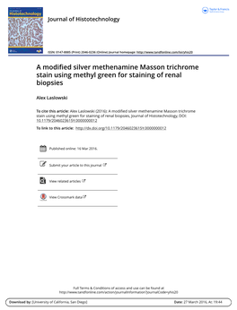 A Modified Silver Methenamine Masson Trichrome Stain Using Methyl Green for Staining of Renal Biopsies