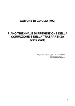 Comune Di Guiglia (Mo) Piano Triennale Di Prevenzione