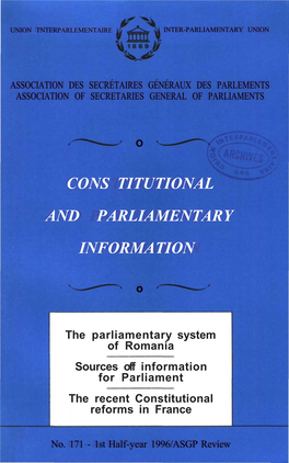 The Parliamentary System of Romania Sources Off Information for Parliament the Recent Constitutional Reforms in France