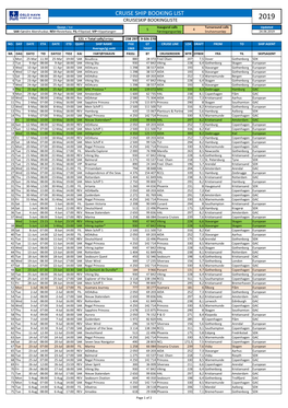 Cruise Ship Booking List