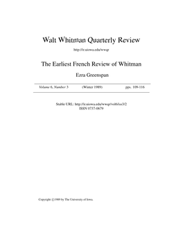 Walt Whitman Quarterly Review