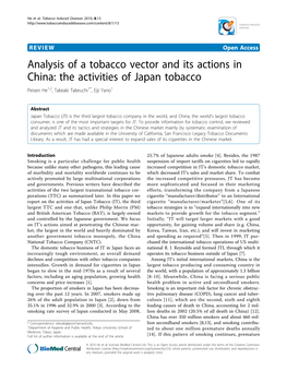 Analysis of a Tobacco Vector and Its Actions in China: the Activities of Japan Tobacco Peisen He1,2, Takeaki Takeuchi1*, Eiji Yano1