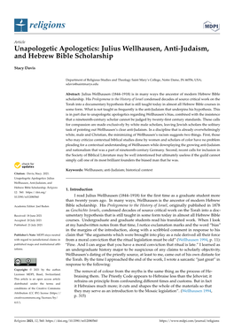 Julius Wellhausen, Anti-Judaism, and Hebrew Bible Scholarship