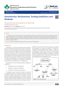 Genotoxicity: Mechanisms, Testing Guidelines and Methods