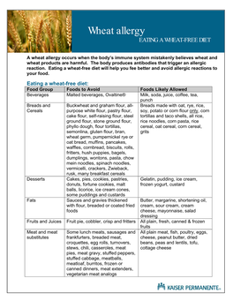 Wheat Allergy EATING a WHEAT-FREE DIET