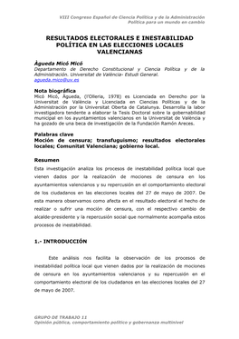 Resultados Electorales E Inestabilidad Política En Las Elecciones Locales Valencianas