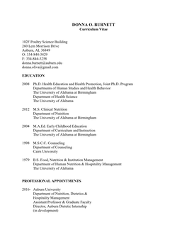 DONNA O. BURNETT Curriculum Vitae