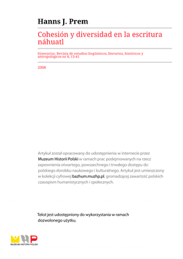 Hanns J. Prem Cohesión Y Diversidad En La Escritura Náhuatl