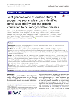 Joint Genome-Wide Association Study of Progressive Supranuclear Palsy