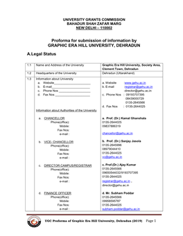 Proforma for Submission of Information by GRAPHIC ERA HILL UNIVERSITY, DEHRADUN