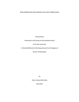 Iron Homeostasis and Anemia in Hiv and Tuberculosis A