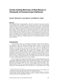 Cavity-Nesting Bird Use of Nest Boxes in Vineyards of Central-Coast California1