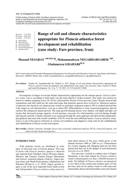 Range of Soil and Climate Characteristics Appropriate for Pistacia Atlantica Forest Development and Rehabilitation (Case Study: Fars Province, Iran)