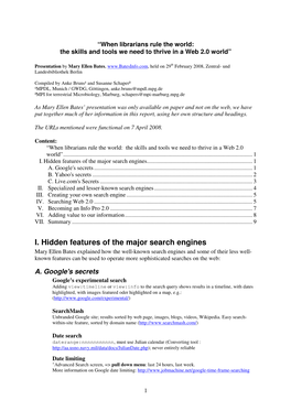 I. Hidden Features of the Major Search Engines