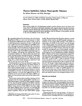 Thymus Epithelium Induces Tissue-Specific Tolerance by Adriana Bonomo and Polly Matzinger