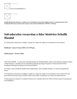 Salvadoreños Recuerdan a Líder Histórico Schafik Handal