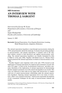 An Interview with Thomas J. Sargent