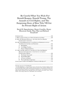 Be Careful What You Wish For: Ronald Reagan, Donald Trump, the Assault on Civil Rights, and the Surprising Story of How Title VII Got Its Private Right of Action