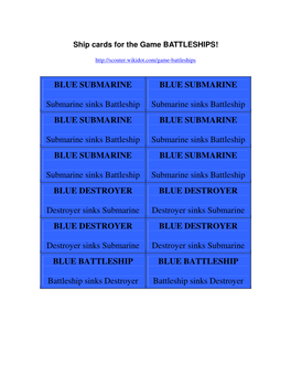 Ship Cards for the Game BATTLESHIPS!