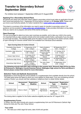 Transfer to Secondary School September 2020