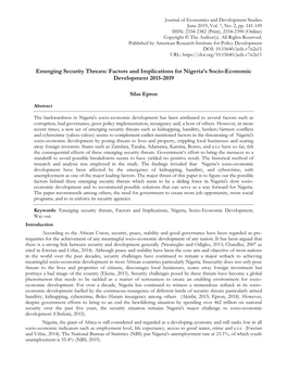 Emerging Security Threats: Factors and Implications for Nigeria's Socio-Economic Development