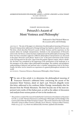 Petrarch's Ascent of Mont Ventoux and Philosophy*