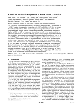Record Low Surface Air Temperature at Vostok Station, Antarctica