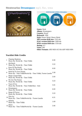 Stratovarius Dreamspace Mp3, Flac, Wma