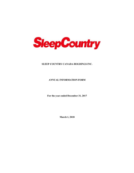 Sleep Country Canada Holdings Inc. Annual