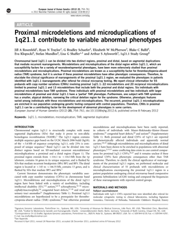 Proximal Microdeletions and Microduplications of 1Q21.1 Contribute to Variable Abnormal Phenotypes