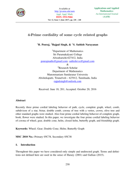 4-Prime Cordiality of Some Cycle Related Graphs