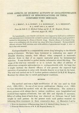 SOME ASPECTS of DIURETIC ACTIVITY of CYCLOPENTHIAZIDE and EFFECT of SPIRONOLAC [ONE on THEM, COMPARED with MERSALYL By