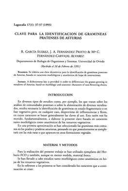 Clave Para La Identificacion De Gramineas Pratenses De Asturias