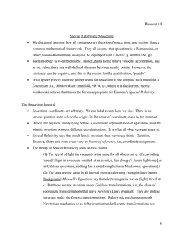 Handout 4 -- Special Relativistic Spacetime