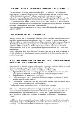 Summary of Risk Management Plan for Adenuric (Febuxostat)